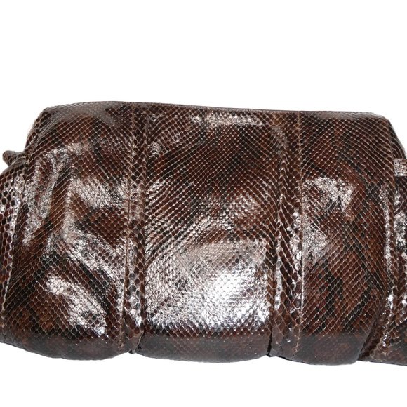 AUTHENTIC Gucci Brown Snakeskin Clutch Handbag - Picture 3 of 8